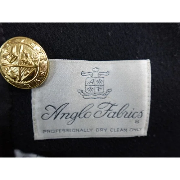 Leslie Fay Wool Long Coat Black Gold Buttons Vintage Military Style Women's 10 - Picture 8 of 13